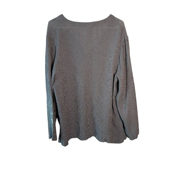 Eileen Fisher Womens Striped Button-Front V-Neck Long Sleeve Top M Rayon Gray/Wh - Picture 5 of 5